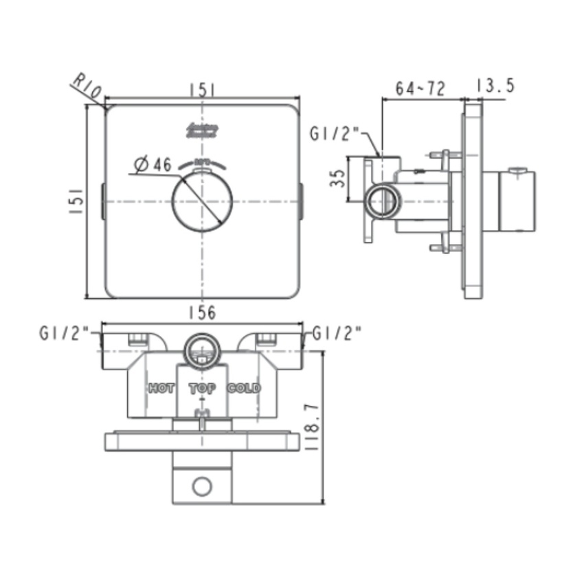Bộ trộn nhiệt độ âm tường American Standard FFAS0930 6 Bộ trộn nhiệt độ âm tường American Standard FFAS0930