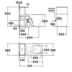 Bồn cầu 1 khối American Standard VF-1808TSW (VF1808TSW) nắp rửa cơ M4A839
