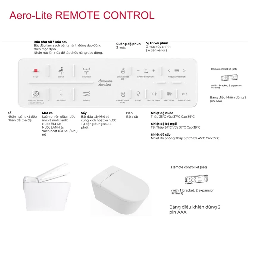 Bồn cầu treo tường nắp điện tử thông minh dòng Aero-Lite American Standard 103032BL00 + 103026SH00 (1073919990) 16 Bồn cầu treo tường nắp điện tử thông minh dòng Aero-Lite American Standard 103032BL00 + 103026SH00 (1073919990)