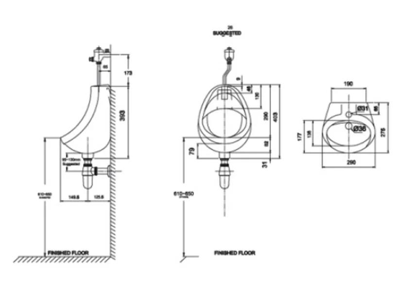 Bồn tiểu nam American Standard VF-0414 Bồn tiểu nam American Standard VF-0414 - Hình 2