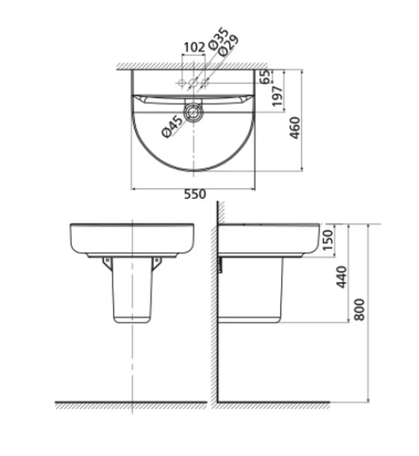 Chân chậu lavabo lửng American Standard 0740-WT (0740WT) 7 Chân chậu lavabo lửng American Standard 0740-WT mặt bên