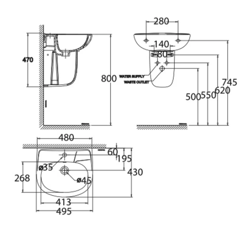 Chân chậu lavabo lửng American Standard VF-0741 - Hải Yến Home Chân chậu lavabo lửng American Standard VF-0741 - Ảnh mặt sau