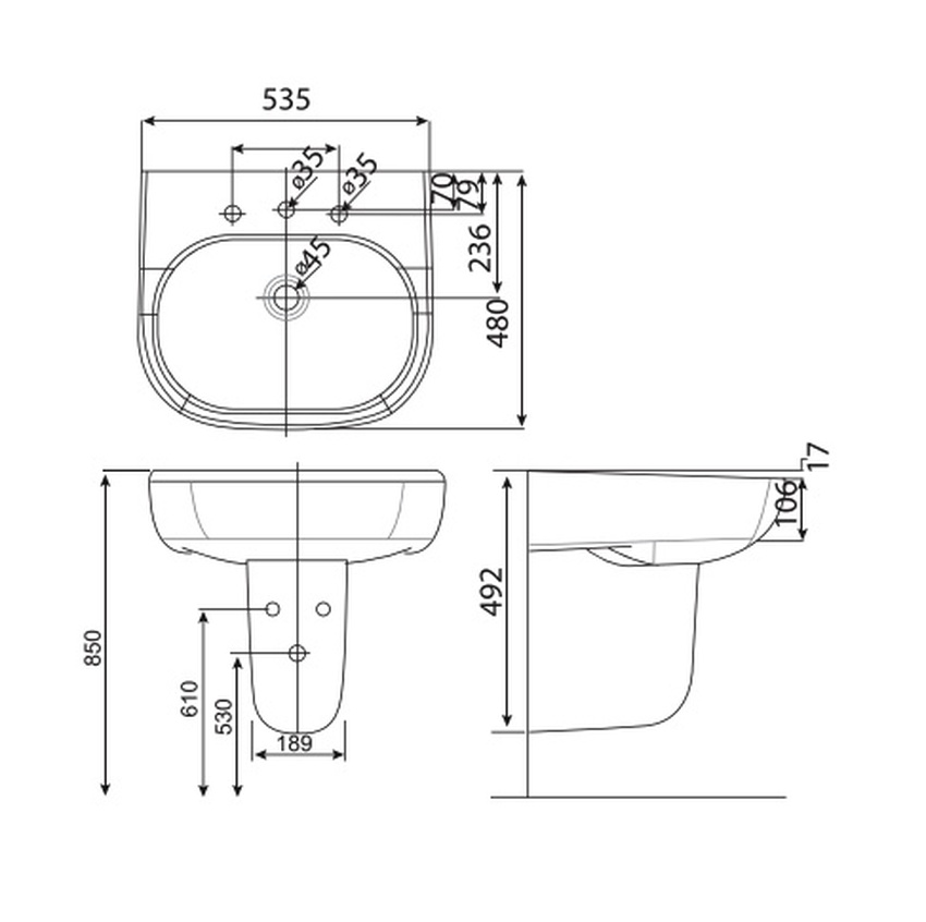 Chậu Lavabo Treo Tường American Standard 0955-WT Hình 2 Chậu Lavabo Treo Tường American Standard 0955-WT - Hình 2