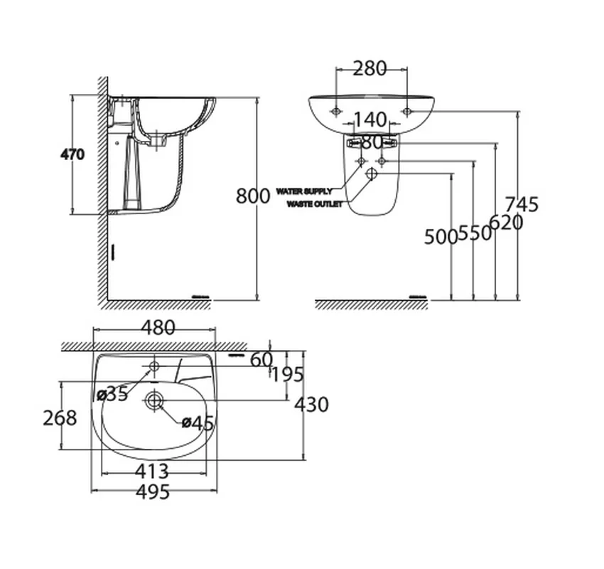 Chậu lavabo treo tường American Standard VF-0947 (VF0947) 9 Chậu lavabo treo tường American Standard VF-0947 (VF0947)