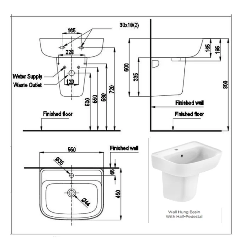 Chậu lavabo treo tường LOVEN American Standard VF-0262 Chậu lavabo treo tường LOVEN American Standard VF-0262 - 2