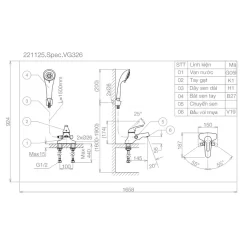 Vòi chậu lavabo 3 lỗ liền sen Viglacera VG326 10 Vòi chậu lavabo 3 lỗ liền sen Viglacera VG326