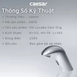 Vòi chậu lavabo cảm ứng nước lạnh Caesar A910 20 Vòi chậu lavabo cảm ứng nước lạnh Caesar A910