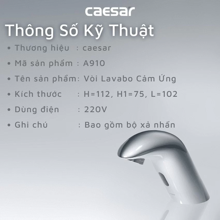 Vòi chậu lavabo cảm ứng nước lạnh Caesar A910 11 Vòi chậu lavabo cảm ứng nước lạnh Caesar A910