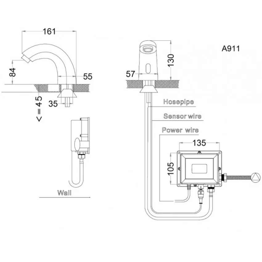 Vòi chậu lavabo cảm ứng nước lạnh Caesar A911 25 Thiết kế tối giản của Vòi chậu lavabo cảm ứng nước lạnh Caesar A911