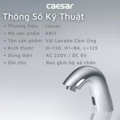 Vòi chậu lavabo cảm ứng nước lạnh Caesar A911 23 Vòi chậu lavabo cảm ứng nước lạnh Caesar A911