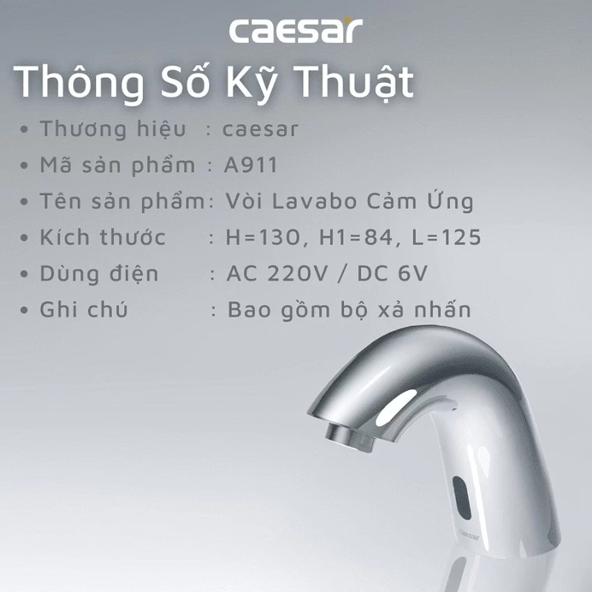 Vòi chậu lavabo cảm ứng nước lạnh Caesar A911 13 Vòi chậu lavabo cảm ứng nước lạnh Caesar A911