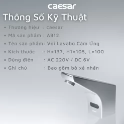 Vòi chậu lavabo cảm ứng nước lạnh Caesar A912 15 Vòi chậu lavabo cảm ứng nước lạnh Caesar A912