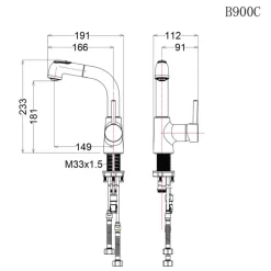 Vòi chậu lavabo dây rút nóng lạnh Caesar B900CU 17 Vòi chậu lavabo dây rút nóng lạnh Caesar B900CU