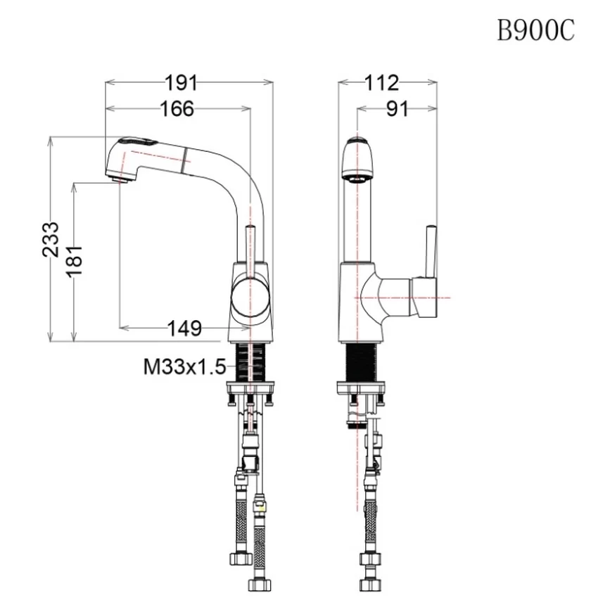 Vòi chậu lavabo dây rút nóng lạnh Caesar B900CU 6 Vòi chậu lavabo dây rút nóng lạnh Caesar B900CU