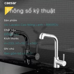 Vòi chậu lavabo dây rút nóng lạnh Caesar B900CU 22 Vòi chậu lavabo dây rút nóng lạnh Caesar B900CU