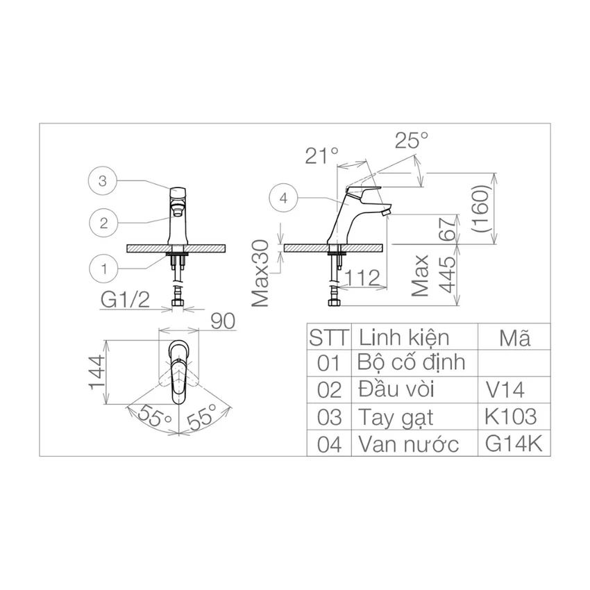 Vòi chậu lavabo lạnh Viglacera VG103 12 Vòi chậu lavabo lạnh Viglacera VG103