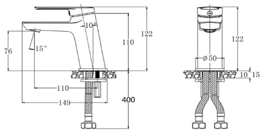 Vòi chậu lavabo nóng lạnh Caesar B120CU 17 Vòi chậu lavabo nóng lạnh Caesar B120CU - SKU B120CU