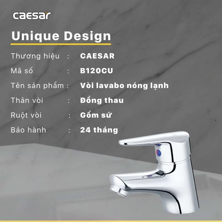 Vòi chậu lavabo nóng lạnh Caesar B120CU 9 Vòi chậu lavabo nóng lạnh Caesar B120CU