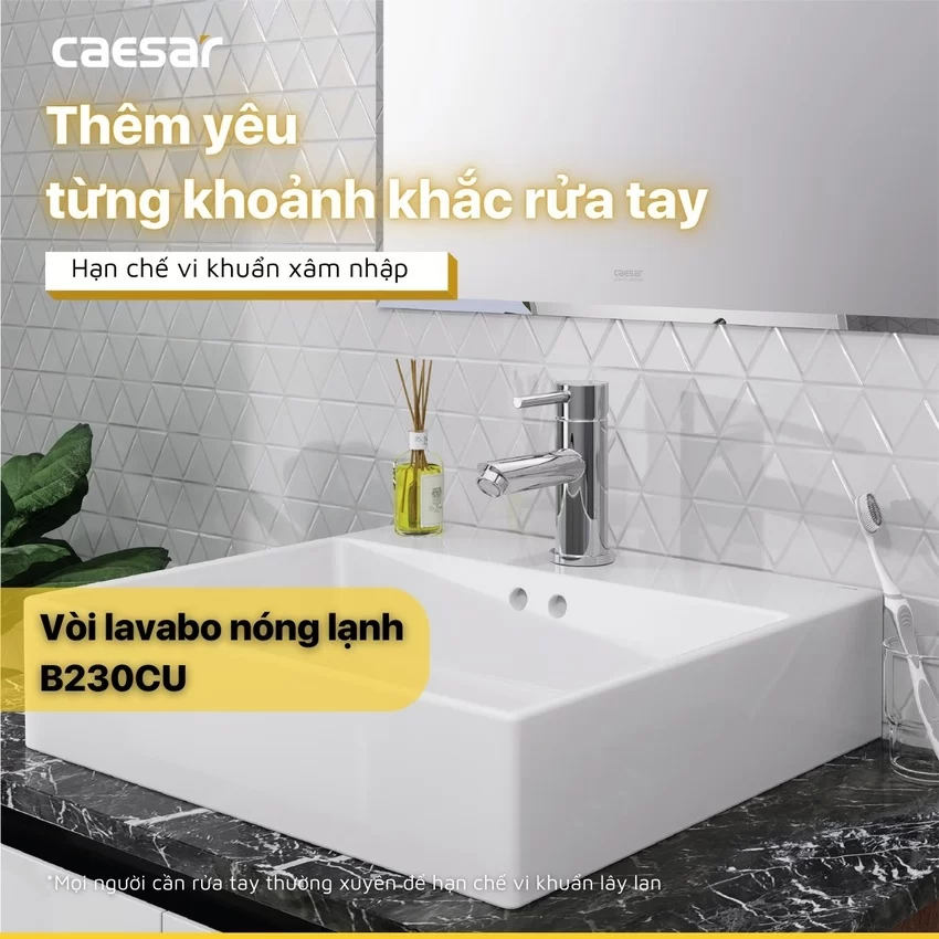 Vòi chậu lavabo nóng lạnh Caesar B230CU - SKU B230CU Vòi chậu lavabo nóng lạnh Caesar B230CU - Chất liệu inox cao cấp
