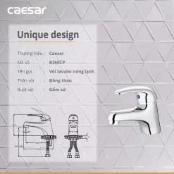 Vòi chậu lavabo nóng lạnh Caesar B260CP 16 Vòi chậu lavabo nóng lạnh Caesar B260CP