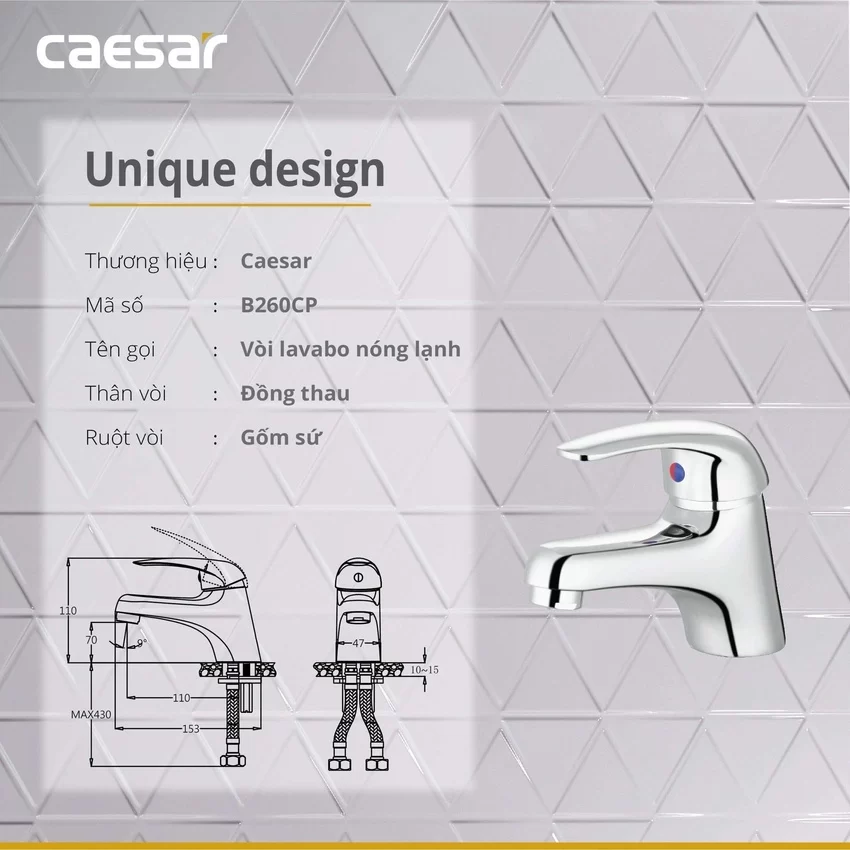 Vòi chậu lavabo nóng lạnh Caesar B260CP 9 Vòi chậu lavabo nóng lạnh Caesar B260CP