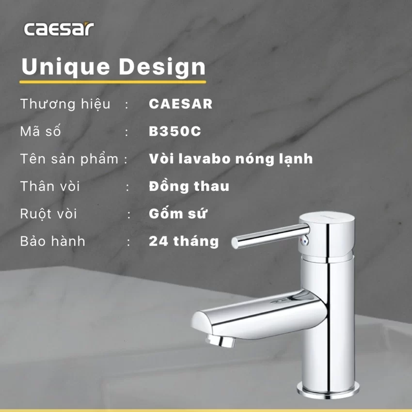 Vòi chậu lavabo nóng lạnh Caesar B350CU 8 Vòi chậu lavabo nóng lạnh Caesar B350CU
