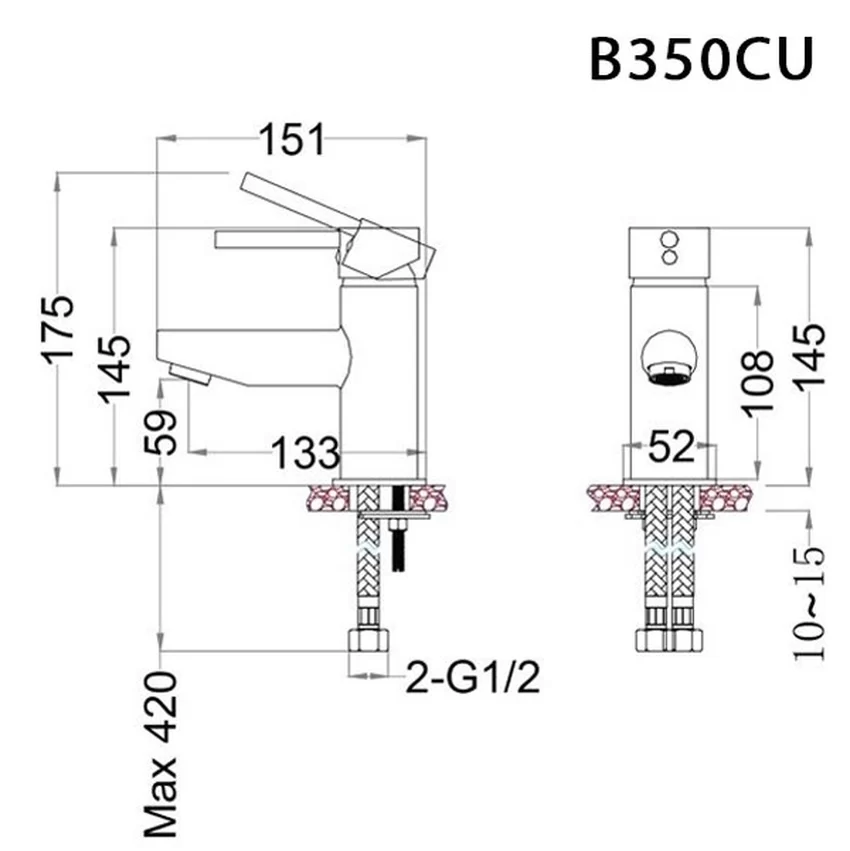 Vòi chậu lavabo nóng lạnh Caesar B350CU 9 Vòi chậu lavabo nóng lạnh Caesar B350CU