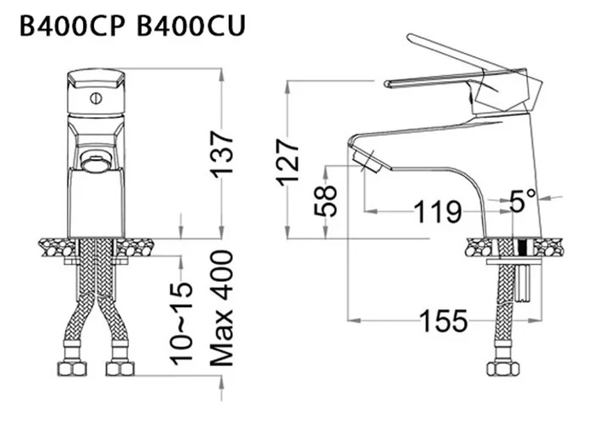 Vòi chậu lavabo nóng lạnh Caesar B400CU 21 Thiết kế Vòi chậu lavabo Caesar B400CU