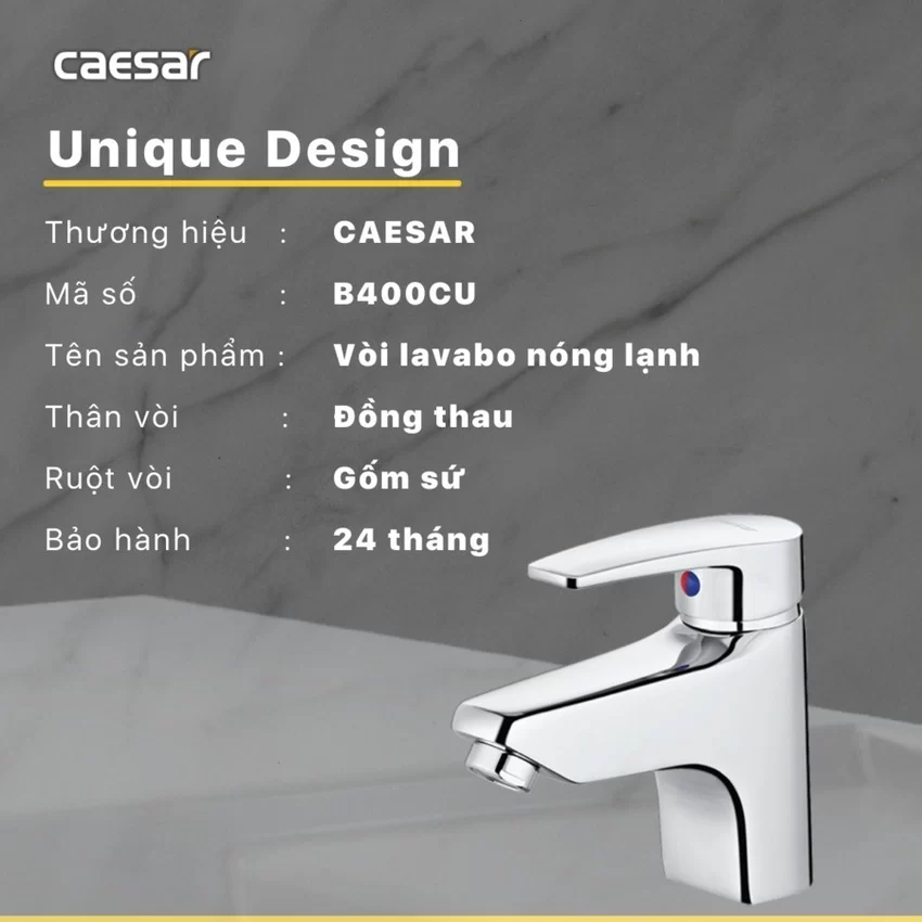 Vòi chậu lavabo nóng lạnh Caesar B400CU 10 Vòi chậu lavabo nóng lạnh Caesar B400CU