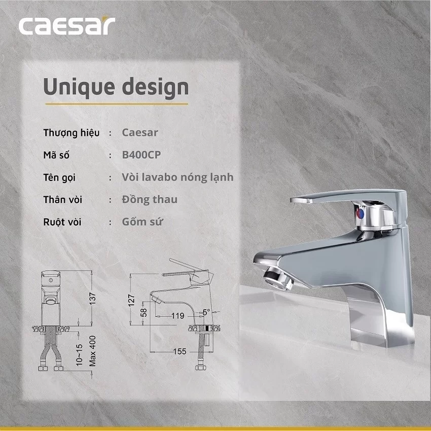 Vòi chậu lavabo nóng lạnh Caesar B400CU 11 Vòi chậu lavabo nóng lạnh Caesar B400CU
