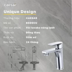 Vòi chậu lavabo nóng lạnh Caesar B500CU 14 Vòi chậu lavabo nóng lạnh Caesar B500CU