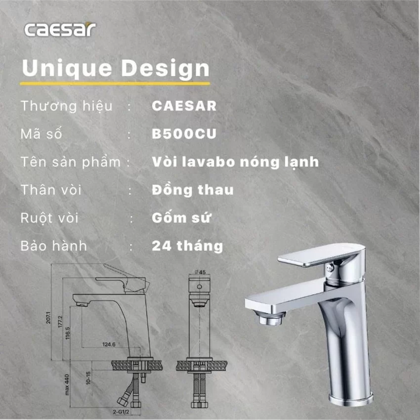 Vòi chậu lavabo nóng lạnh Caesar B500CU 8 Vòi chậu lavabo nóng lạnh Caesar B500CU