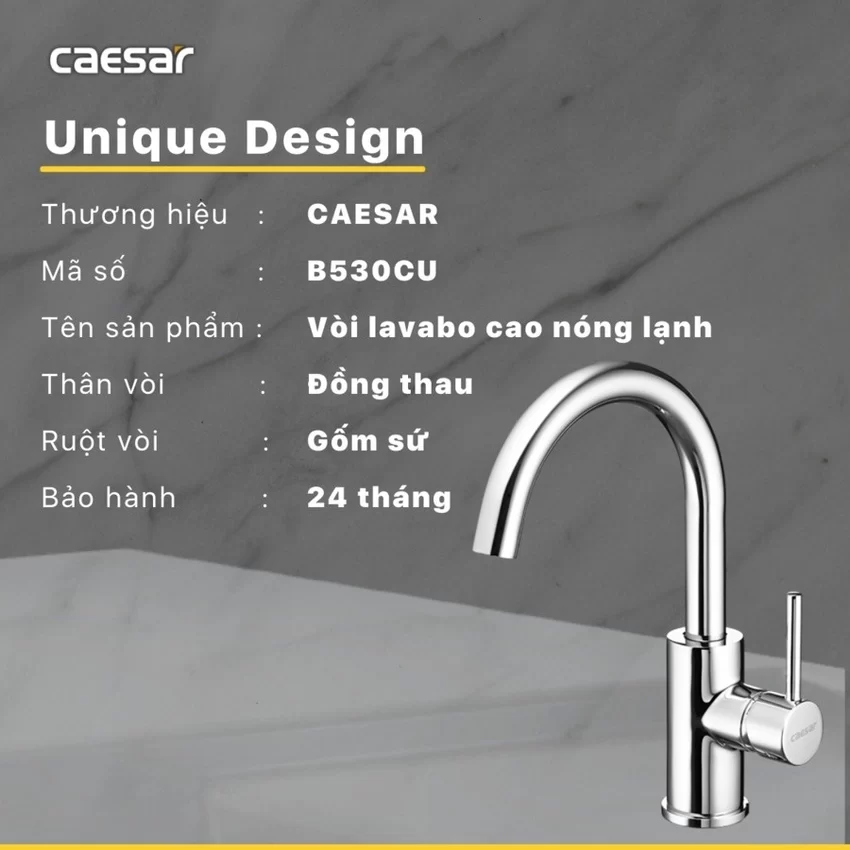 Vòi chậu lavabo nóng lạnh Caesar B530CU 8 Vòi chậu lavabo nóng lạnh Caesar B530CU