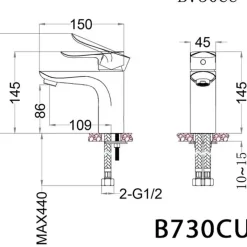 Vòi chậu lavabo nóng lạnh Caesar B730CU 14 Vòi chậu lavabo nóng lạnh Caesar B730CU
