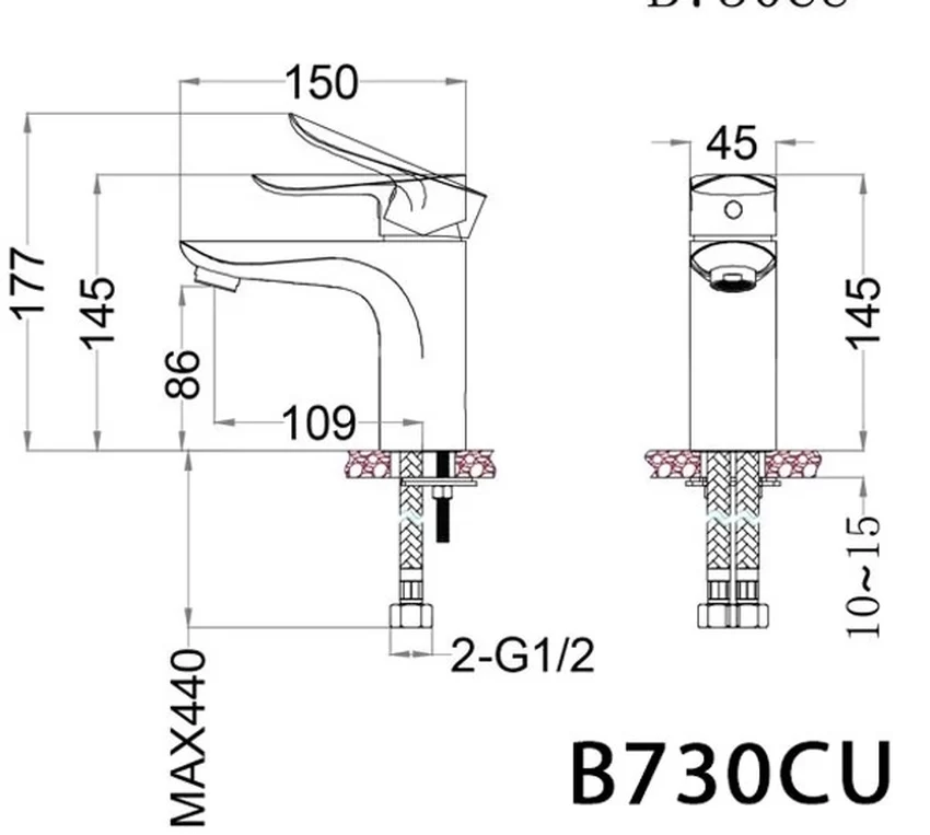Vòi chậu lavabo nóng lạnh Caesar B730CU 8 Vòi chậu lavabo nóng lạnh Caesar B730CU