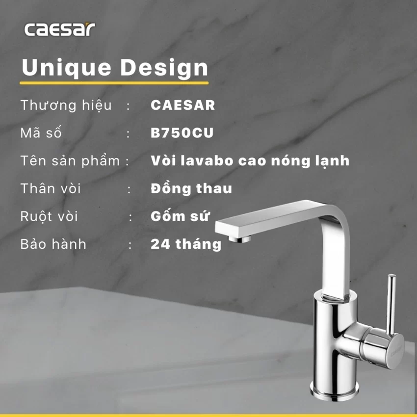 Vòi chậu lavabo nóng lạnh Caesar B750CU 8 Vòi chậu lavabo nóng lạnh Caesar B750CU