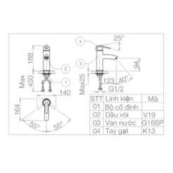 Vòi chậu lavabo nóng lạnh Viglacera VG105 12 Vòi chậu lavabo nóng lạnh Viglacera VG105