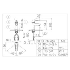 Vòi chậu lavabo nóng lạnh Viglacera VG111 18 Vòi chậu lavabo nóng lạnh Viglacera VG111