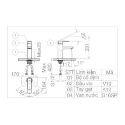 Vòi chậu lavabo nóng lạnh Viglacera VG112 18 Vòi chậu lavabo nóng lạnh Viglacera VG112