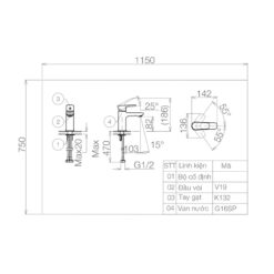 Vòi chậu lavabo nóng lạnh Viglacera VG132