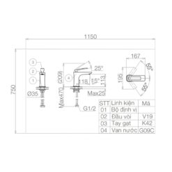 Vòi chậu lavabo nóng lạnh Viglacera VG142