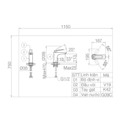 Vòi chậu lavabo nóng lạnh Viglacera VG142