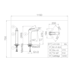 Vòi chậu lavabo nóng lạnh Viglacera VG142.1 21 Vòi chậu lavabo nóng lạnh Viglacera VG142.1