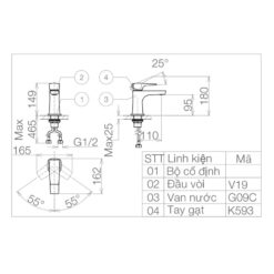Vòi chậu lavabo nóng lạnh Viglacera VG143
