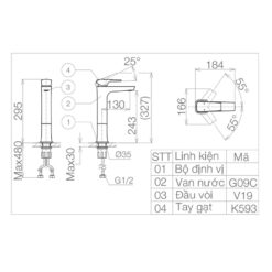 Vòi chậu lavabo nóng lạnh Viglacera VG143.1
