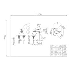 Vòi chậu lavabo nóng lạnh Viglacera VG315