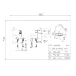 Vòi chậu lavabo nóng lạnh Viglacera VG332