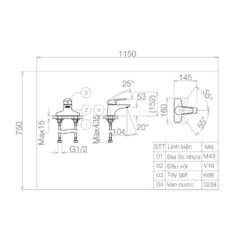 Vòi chậu lavabo nóng lạnh Viglacera VG368