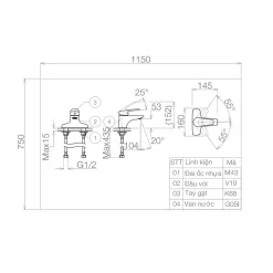 Vòi chậu lavabo nóng lạnh Viglacera VG368