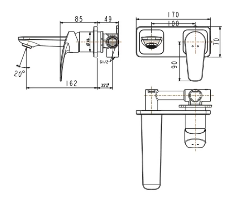 Vòi lavabo âm tường nóng lạnh Milano American Standard WF-0904 (WF0904) 7 Vòi lavabo âm tường nóng lạnh Milano American Standard WF-0904